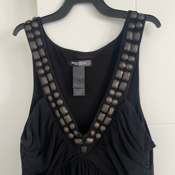 Bisou Bisou Black Midi Dress with Embellished V-Neck - Picture 3 of 3